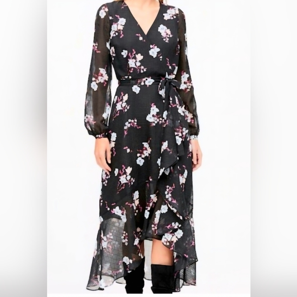 Floral Black Chiffon Dress